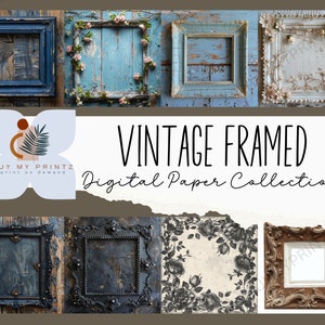 Vintage Memories Frame Papers, 64 sfondi PNG con cornice in stile vintage, CU, download digitale, album, carte stampabili, diario spazzatura