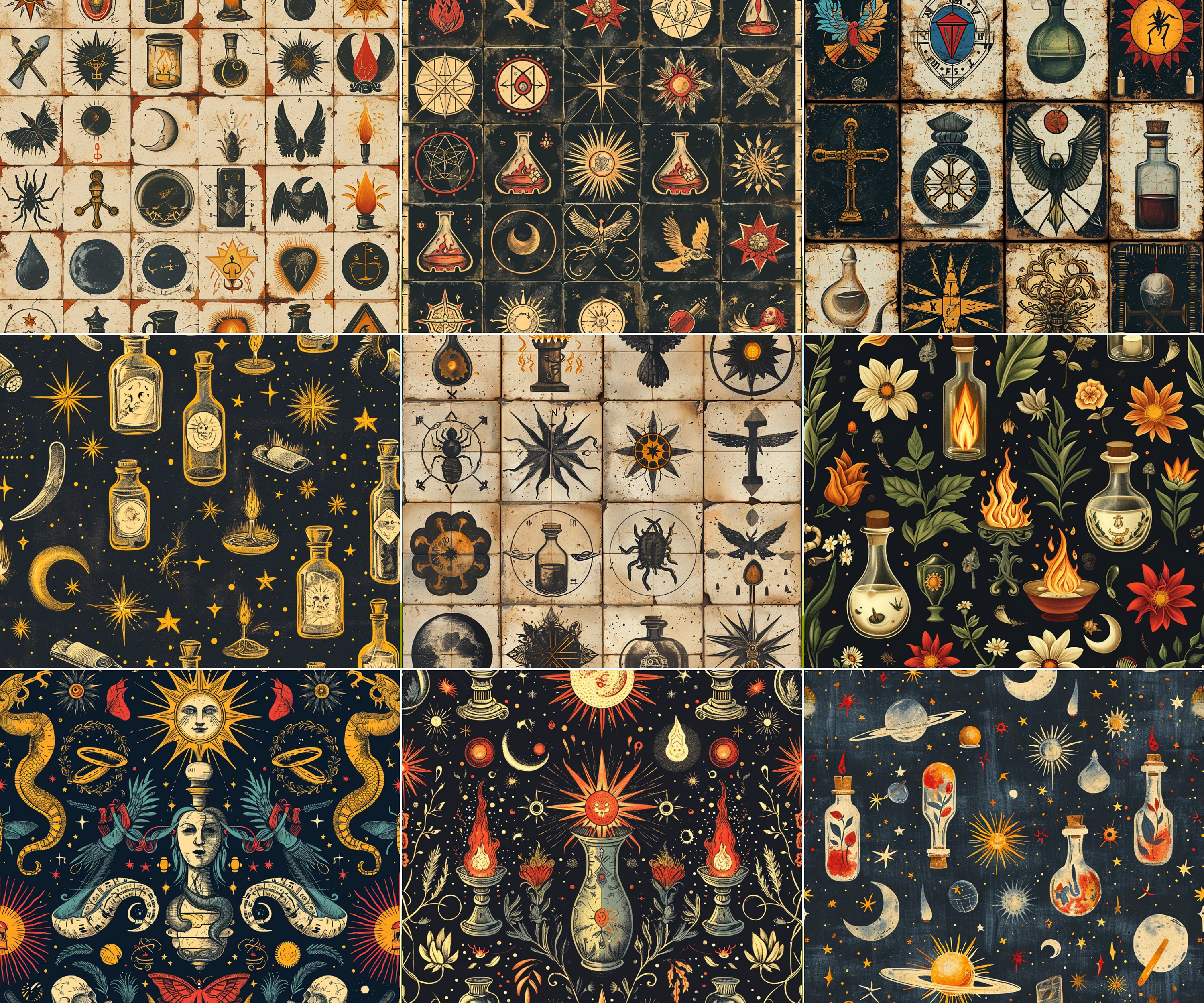 Alchemist Digital Paper, Mystical Pattern Png, Apothecary Bottles ...