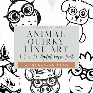 Quirky Animal Line Art PNG Whimsical Farm Animal Digital Paper Minimalist Cute Animal Outline Background Animal Silhouette Digital Clipart