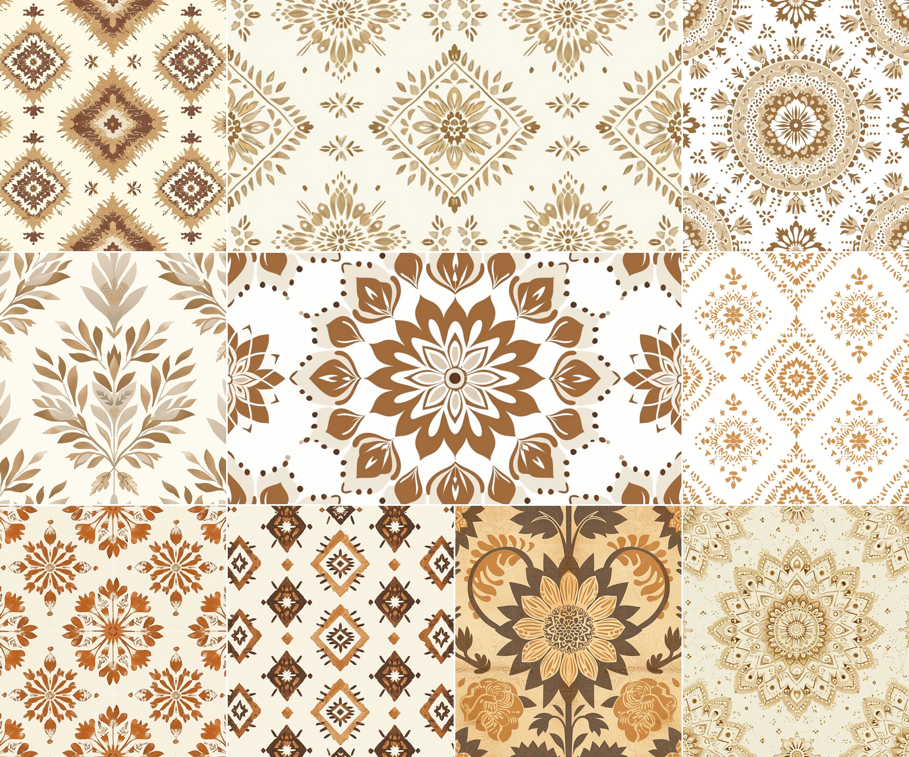 Neutral Boho Digital Paper Set, Beige Floral Pattern, Vintage Prints ...