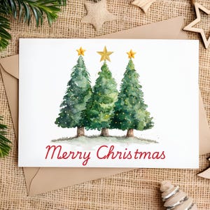 Arbres de Noël à feuilles persistantes PNG, carte de Noël BCBG joyeux Noël, clipart chinoiserie, Noël du Sud, téléchargement immédiat de vacances, CU