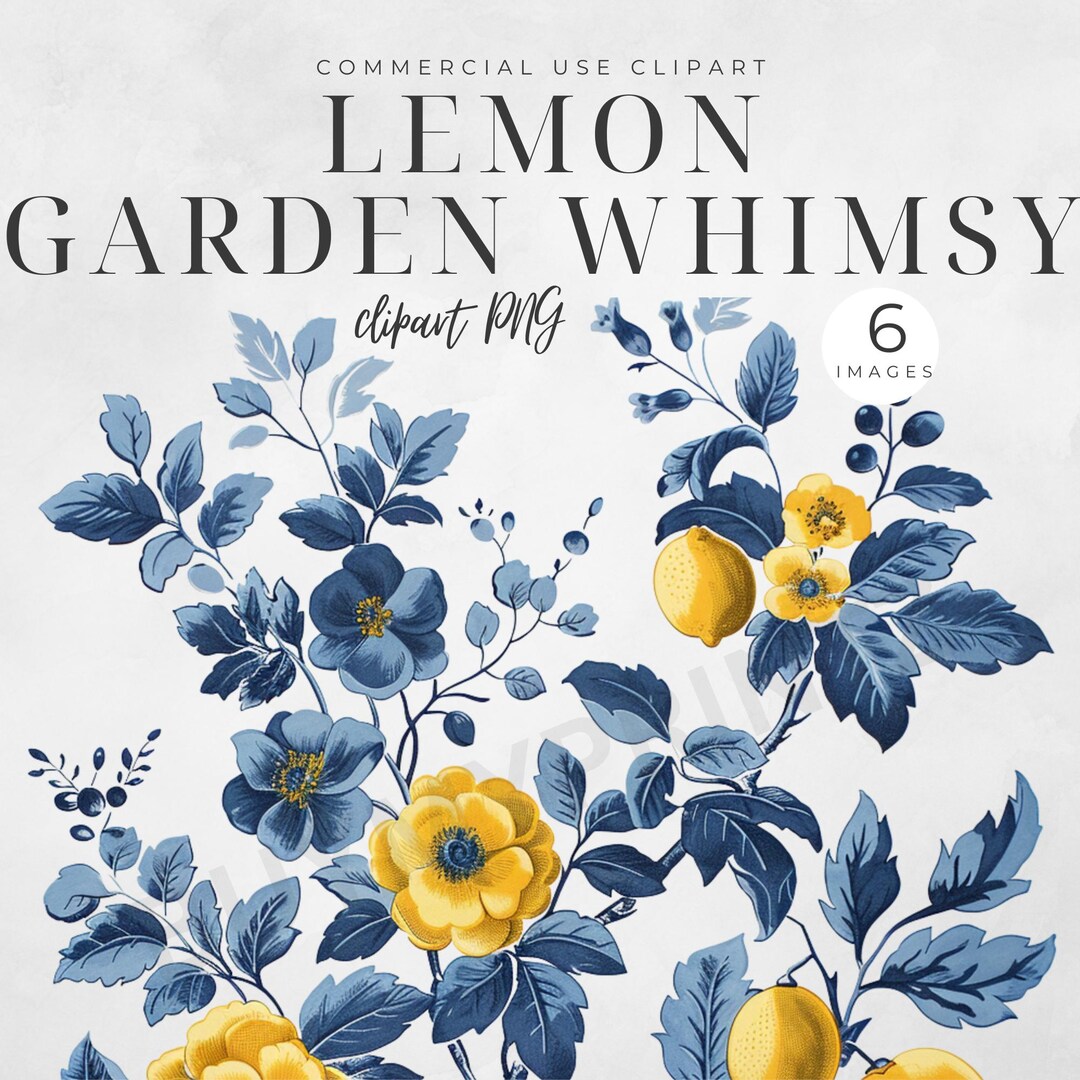 Blue Floral Lemons Digital Border Flower Lemon PNG Clipart Portuguese ...