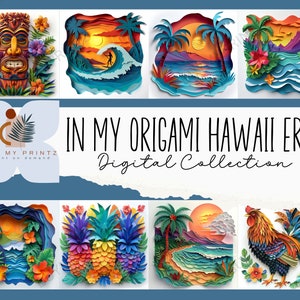 40 origami Hawaii digitale papers, tropisch Aloha digitaal papier, plakboek, tropische bladeren printables, junk Journal, kunst kaarten maken, CU