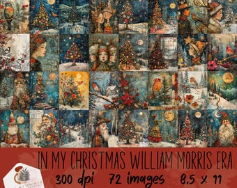 In My William Morris Inspired Christmas Whimsical Era Sheets, 72 PNG Graphics, Christmas Tree, Bird, House Instant Download Junk Journal, CU