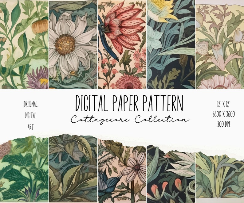 Foral Paper Pattern Botanical Floral Pattern Digital Paper Set, Forestcore Pattern ...