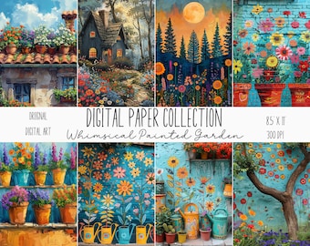 Painted Garden Dreamscape, 25 Whimsical Floral Background Papers, Commercial Use, Junk Journals, Digital Art Download, Scrapbook, 8.5"x11"
