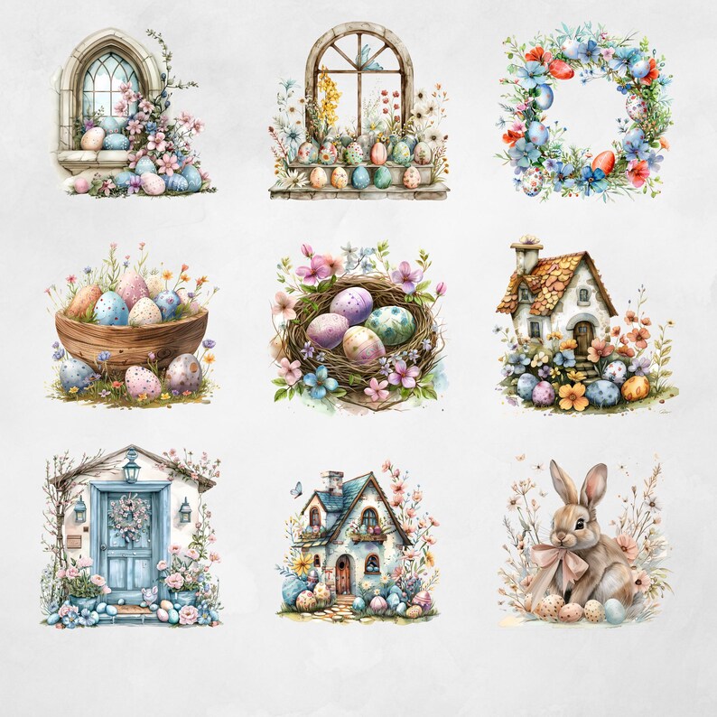 Watercolor Easter PNG Bundle | Transparent Spring Clipart | Bunny ...