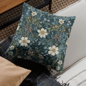 William Morris Inspired Accent Pillow for Living Room, Cottagecore Pillow, Botanical Floral Pillow, Forestcore Pillow, Floral Pattern, Folk