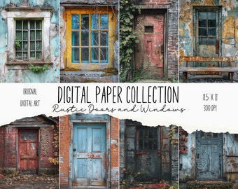 Rustic Doors and Windows Background Papers Vintage Window Digital Print Old Door Junk Journal Ephemera Aged Wood Door Photography Download