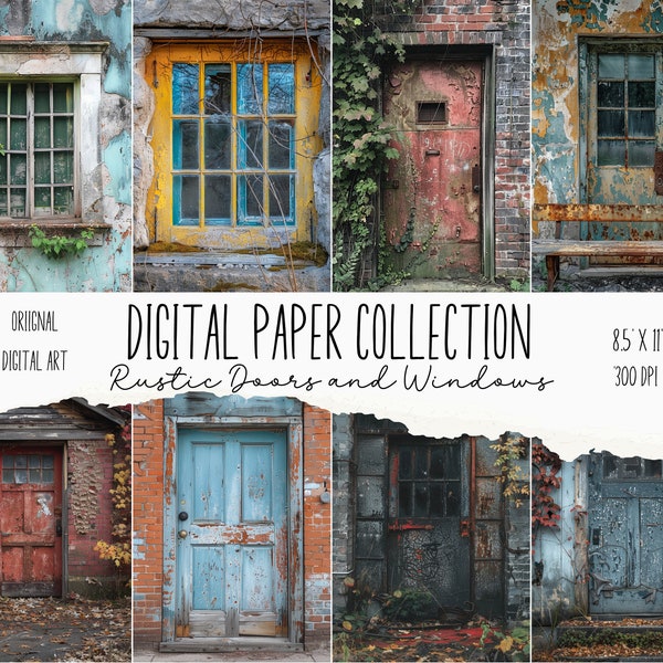 Rustic Doors and Windows Background Papers, 32 Old Door and Windows, Commercial Use, Junk Journals, Digital Download, Scrapbook, 8.5"x11"