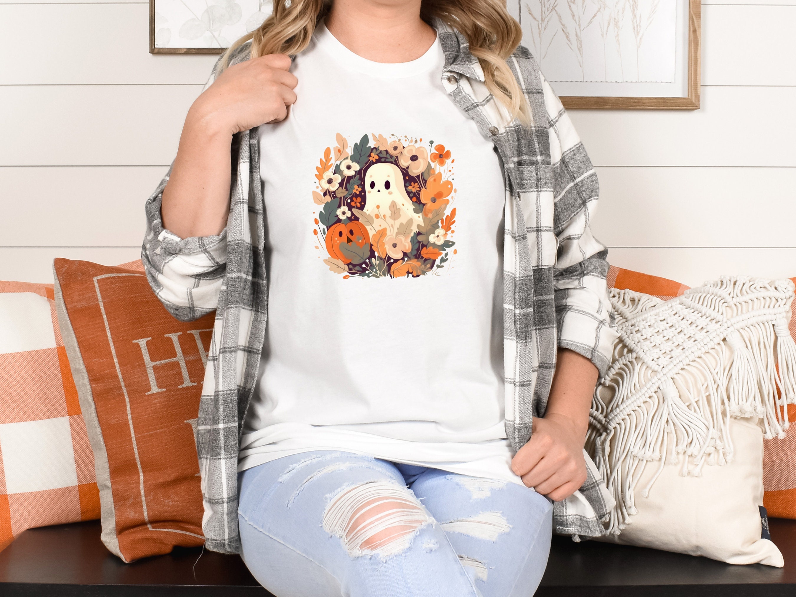 Floral Ghost Halloween PNG Autumn Sublimation Design Fall - Etsy