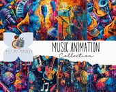 Musical Band Pattern Digital Printable Paper Pack, Animation Themed Musical Scrapbook Papers, Background, Digital Download, Commercial Use