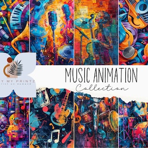 Pack de papier numérique imprimable motif groupe de musique, papiers de scrapbooking musical sur le thème de l'animation, arrière-plan, téléchargement numérique, usage commercial
