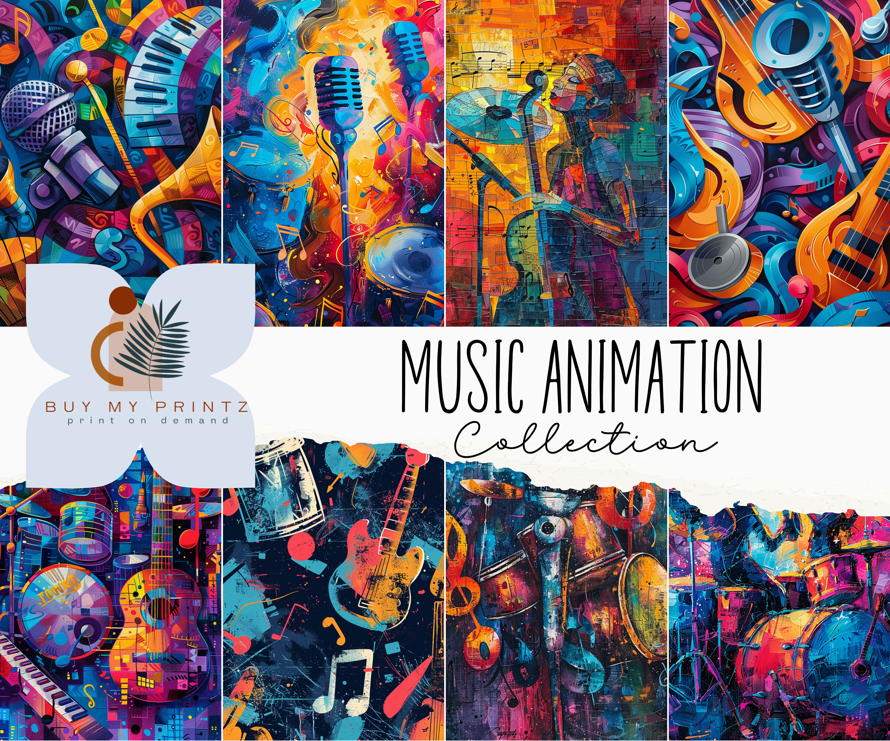 Musical Band Pattern Digital Printable Paper Pack, Animation Themed ...