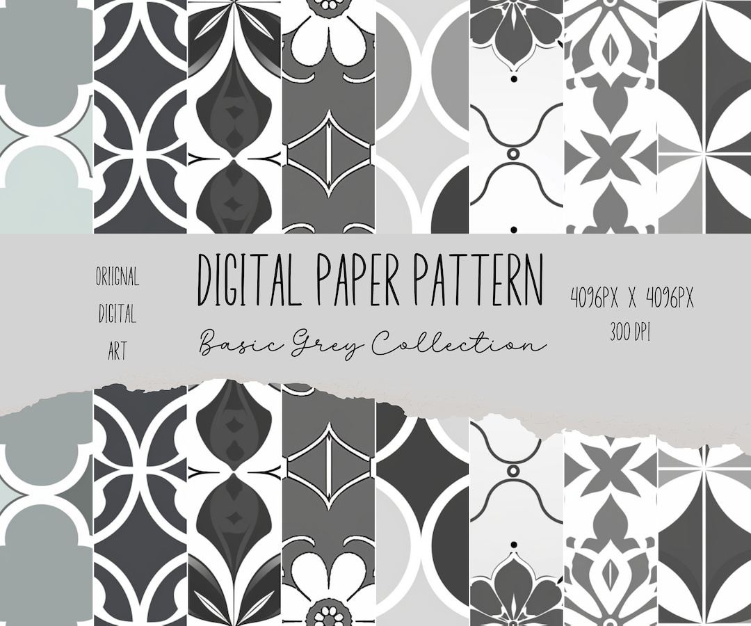 Grey Pattern Digital Paper Premium Gray Background Digital Papers, Grey Seamless Pattern, Vintage ...