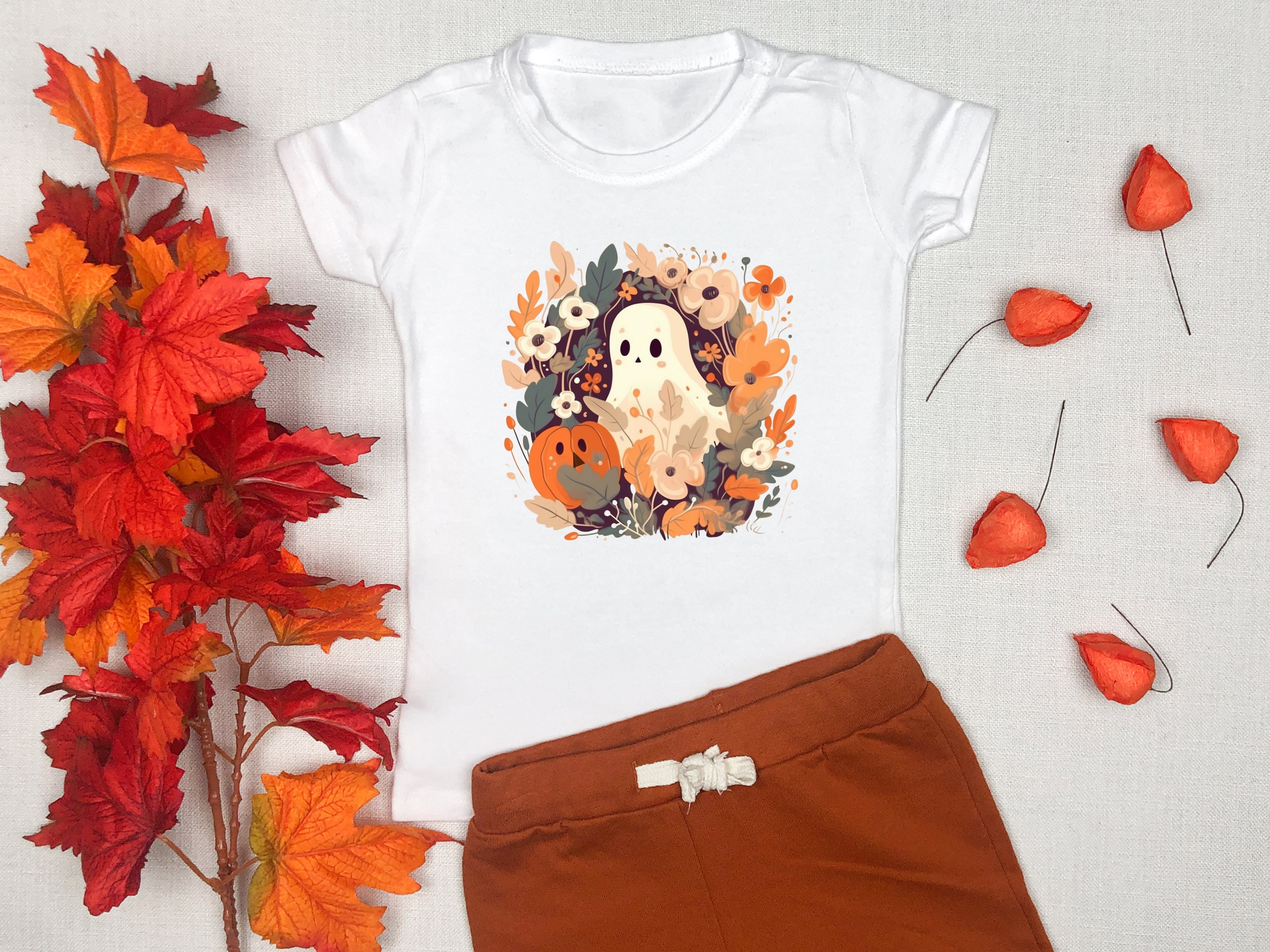 Floral Ghost Halloween PNG Autumn Sublimation Design Fall - Etsy