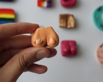 Boob or Ass mini magnet handmade from Clay art, Fridge magnet and photo holder, Pride month and hosue warming gift, woman body positivity