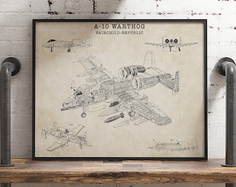 A-10 Warthog Thunderbolt II Patent Wall Art Print - 11"x14" UNFRAMED Military Aviation Gifts. Vintage Blueprint. Gift for him.