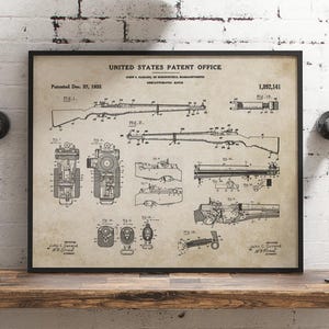 M1 Garand World War 2 Wall Art Print - 14x11 UNFRAMED US Military-Themed WW2. Vintage Blueprint Grunt Style Gift for Men.