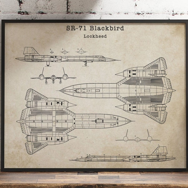 SR71 Blackbird Spy Plane Patent Wall Art Print - 11"x14" - UNFRAMED Military Aviation Print Decor. Vintage Grunt Style Gift for Men.