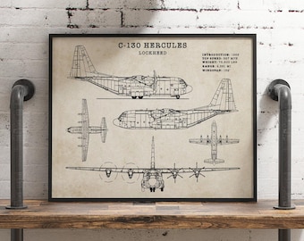 May include: A black and white line drawing of a Lockheed C-130 Hercules airplane. The drawing shows the plane from different angles, including a side view, a top view, and a front view. The drawing also includes text that provides information about the plane, such as its introduction date, top speed, weight, range, and wingspan.