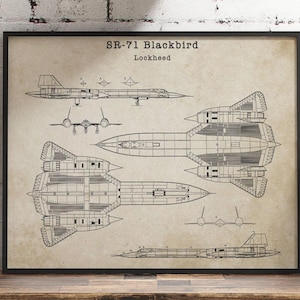 SR71 Blackbird Spy Plane Patent Wall Art Print - 11&quot;x14&quot; - UNFRAMED Military Aviation Print Decor. Vintage Grunt Style Gift for Men.