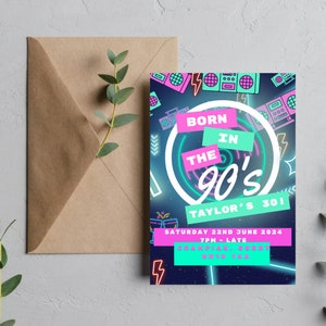 90's 30th Party Invite, Nostalgic Birthday Party Invitation Template, Editable Invite, Modern Party Invite, Nineties Birthday Party