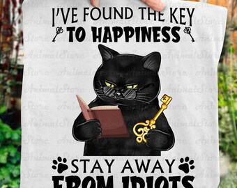 Black Cat Tshirt, Funny Cat Lover Gift, Reading Cat TShirt ,Sarcastic Cat Mom Tee, Bookworm Kitten TShirt, Found The Key To Happiness Tshirt