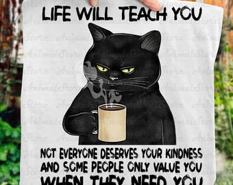 Black Cat Tshirt, Funny Cat Lover Gift, Sarcastic Cat Shirt, Humorous Cat Mom Tee, Life Will Teach You Not Everyone Deserves Your Kindness