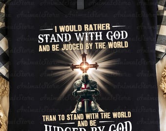 Camiseta cristiana "Stand with God", camiseta basada en la fe, camiseta de guerrero de guerra espiritual, luz de cruz, cita bíblica inspiradora, regalo religioso