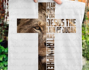 Lion of Judah Christian Shirt, Fear Not Jesus Has Triumphed Cross Lion Tee, Religious Faith Tshirt, Inspirational Christian Gift,Bible Verse