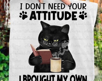 Funny Cat Coffee T-Shirt, Sarcastic Attitude Tee, I Don’t Need Your Attitude Cat T-Shirt, Grumpy Cat Reading T-Shirt, Coffee Lover Gift