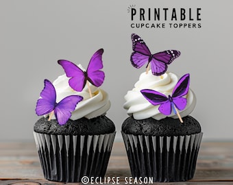 PRINTABLE Purple Butterfly Cupcake Toppers Butterfly Sweet 16 Cake Topper Girls Birthday Butterfly Cake Decorating Butterflies for Cupcakes