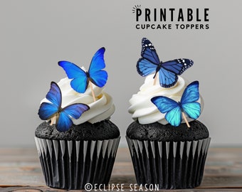 PRINTABLE Blue Butterfly Cupcake Toppers Butterfly For Cake Royal Blue Butterflies Wedding Decorations Bridal Shower Butterfly Cake Decor