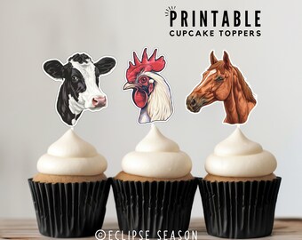 Barn Yard Cake Topper PRINTABLE Barn Animals Cupcake Toppers Barnyard Cake Decorations Barn Cake Topper Boy and Girl Birthday Cake Toppers