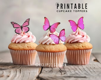 Butterfly Wedding Cake Stand Decorations Pink Butterfly Cup Cake Toppers, Butterflies for Wedding Cake, PRINTABLE CAKE TOPPER