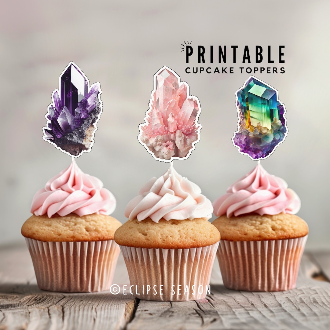 Crystal Cupcake Toppers PRINTABLE Zodiac Birthday Cake Topper Rose