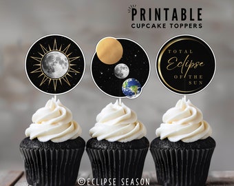 Eclipse 2024 AFDRUKBARE Feestdecoraties, Eclipse Cupcake Toppers, Total Solar Eclipse Cake Topper, Eclipse Seizoen Instant Digitale Download