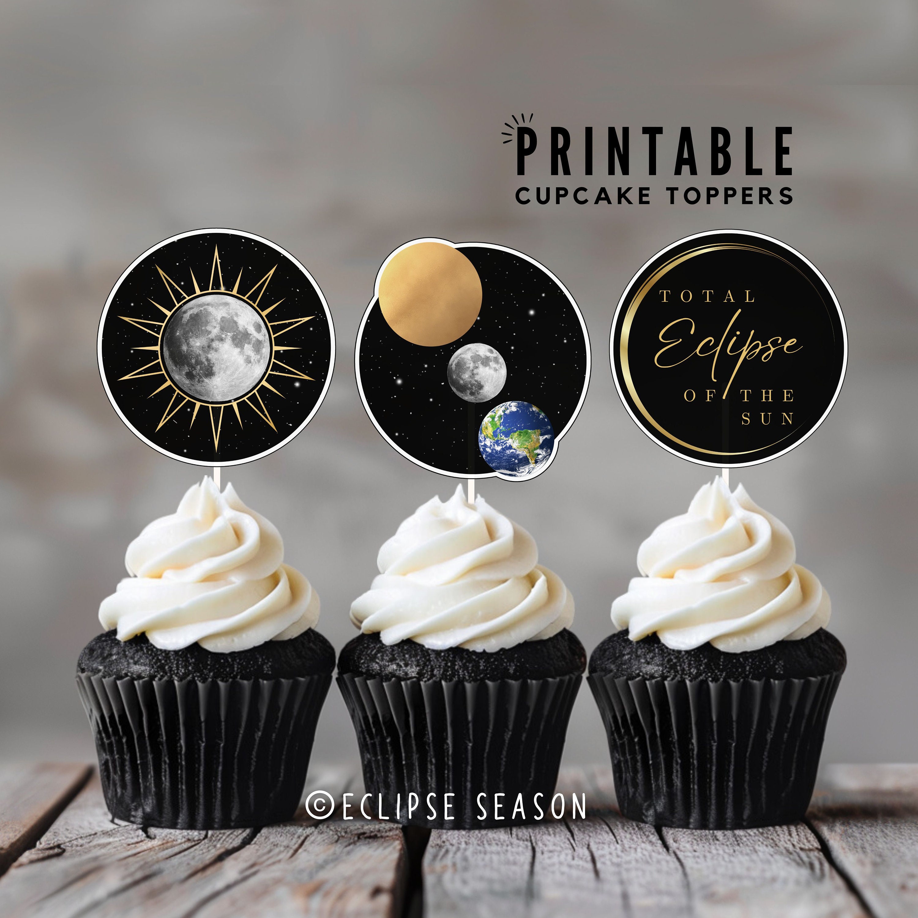 Eclipse 2024 PRINTABLE Party Decorations, Eclipse Cupcake Toppers