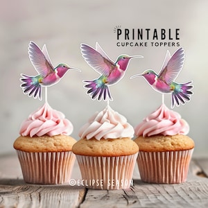 Bird Cake Toppers PRINTABLE Hummingbird Cupcake Toppers Mom Birthday Homemade Gift Mother’s Day Gift Pink Hummingbird PNG Digital Download
