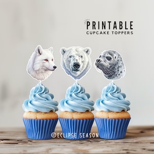 PRINTABLE Arctic Cupcake Toppers Realistic Animals Birthday Cake Decorations Polar Bear, Wolf, Seal, Arctic Animal Party, Instant Download