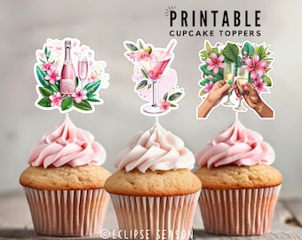 PRINTABLE Girls Weekend Cupcake Toppers Bridal Shower Pink Champagne Alcohol Drink Cake Toppers Bridesmaid Wedding Decorations Digital PNG
