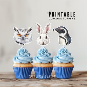 Arctic Animals PRINTABLE Cupcake Toppers Baby Shower Printable Cake Decorations Snowy Owl, Rabbit, Penguin Winter Animals, Digital Download