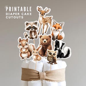 Woodland Theme Diaper Cake Forest Animal Cutout Woodland Creatures Babyshower Centrepiece Decorations PRINTABLE DIGITAL DOWNLOAD