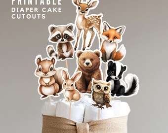 Woodland Theme Diaper Cake Forest Animal Cutout Woodland Creatures Babyshower Centrepiece Decorations PRINTABLE DIGITAL DOWNLOAD