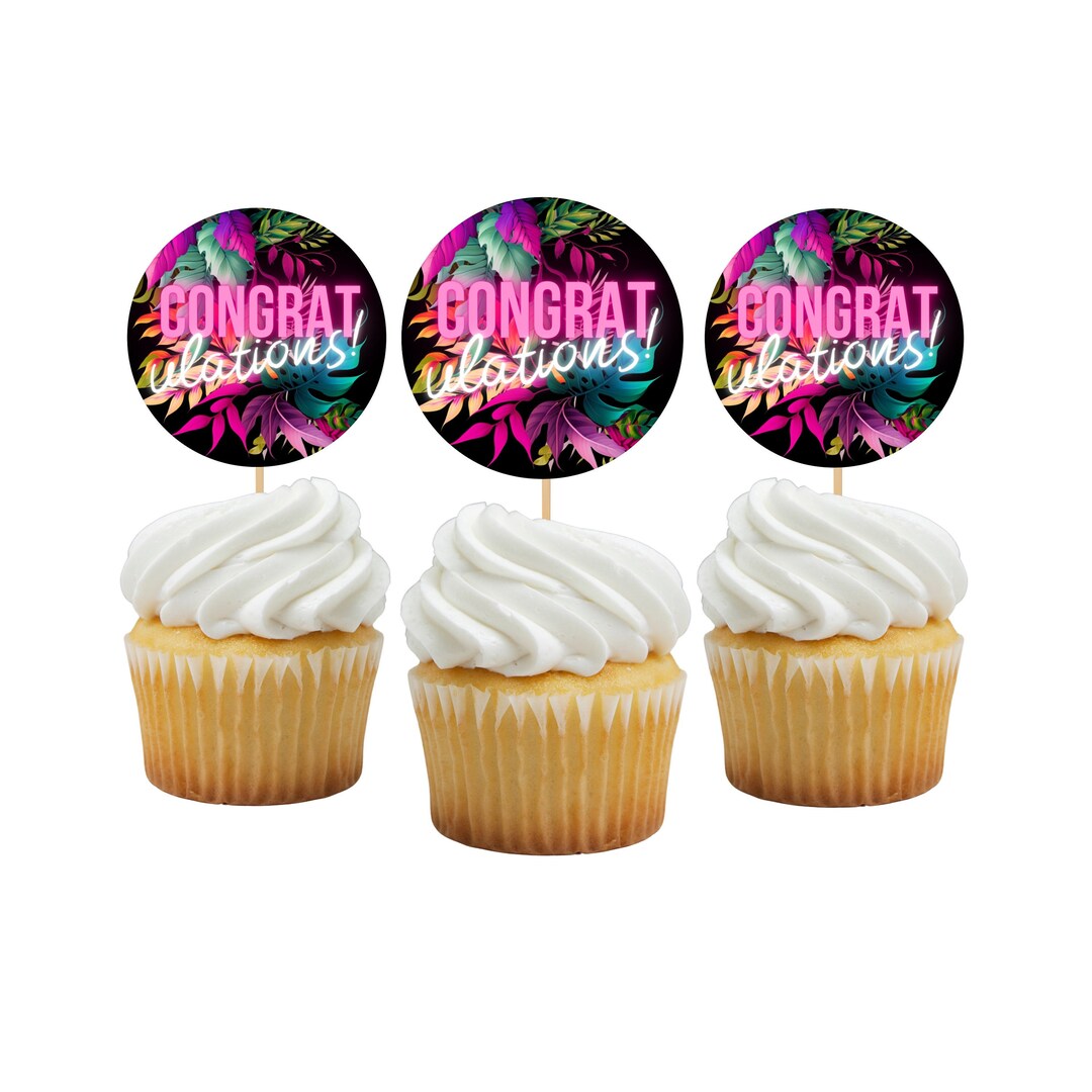 Congratulations Cupcake Toppers Printable Luau Neon Party Etsy