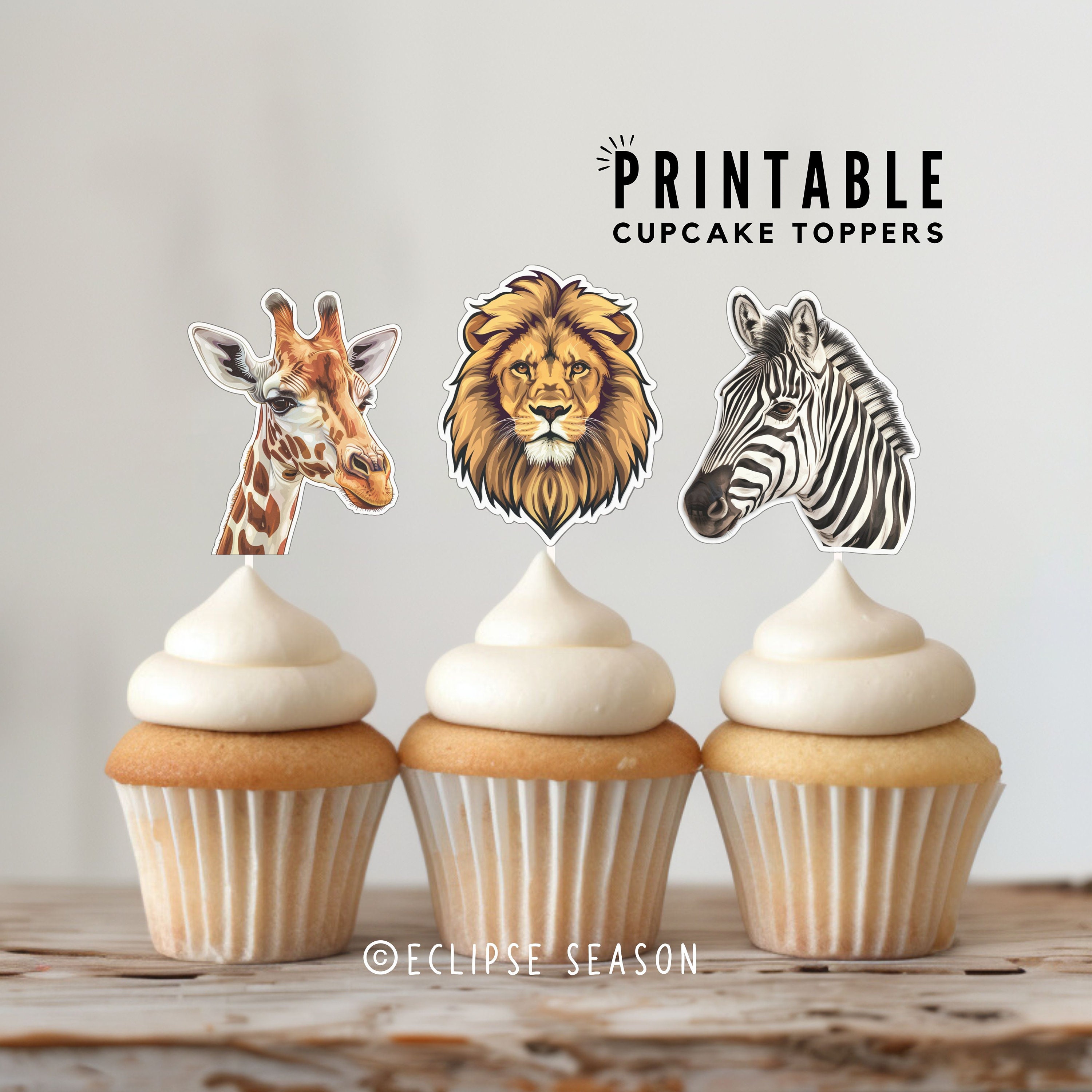 PRINTABLE Safari Cake Topper Safari Animal Birthday Cupcake Decoration ...