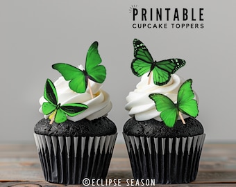 PRINTABLE Green Butterfly Cake Topper, Butterflies For Engagement Cupcakes, Bridal Shower Cake Decorations, Green Butterflies Cupcake Topper