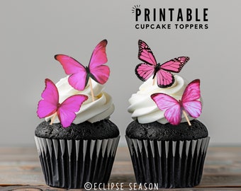 PRINTABLE Pink Butterfly Cake Topper Wedding Cupcake Toppers Pink Butterflies Bridal Shower Cake Decorations Butterfly Wedding Cupcake Picks