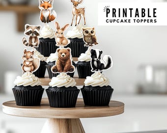 Woodland Cupcake Topper Cutouts Woodland Baby Shower Cake Topper Wild One Forest Animal Birthday Party Decoration PRINTABLE DIGITAL DOWNLOAD